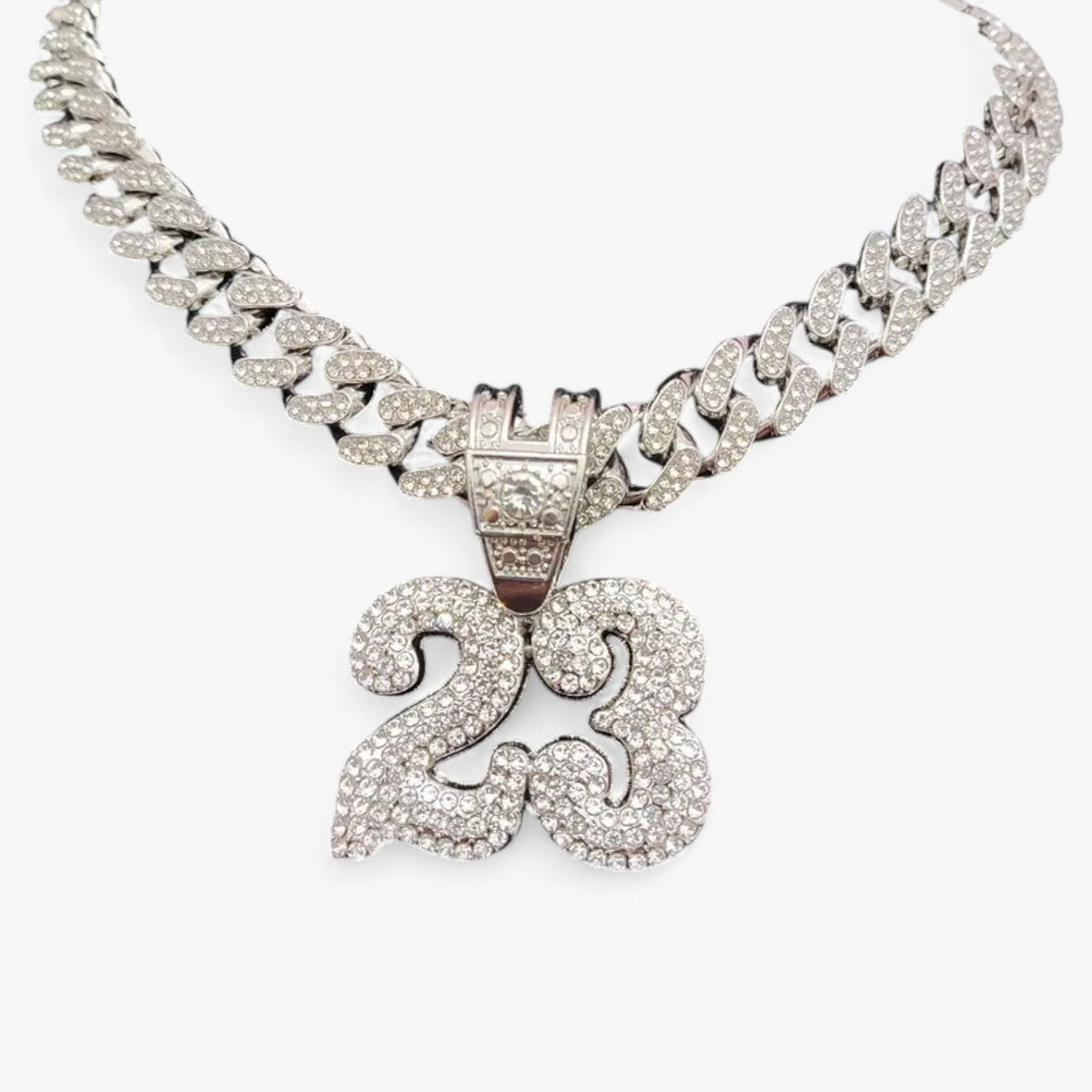 Number 23 Crystal Pendant on 13mm Cuban Chain, 50cm