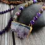 Amethyst, Jasper and Labradorite Beaded Druzy Necklace
