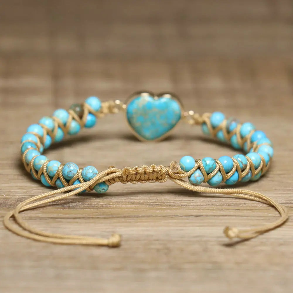 Adjustable Vintage Boho Beaded Heart Charm Bracelet