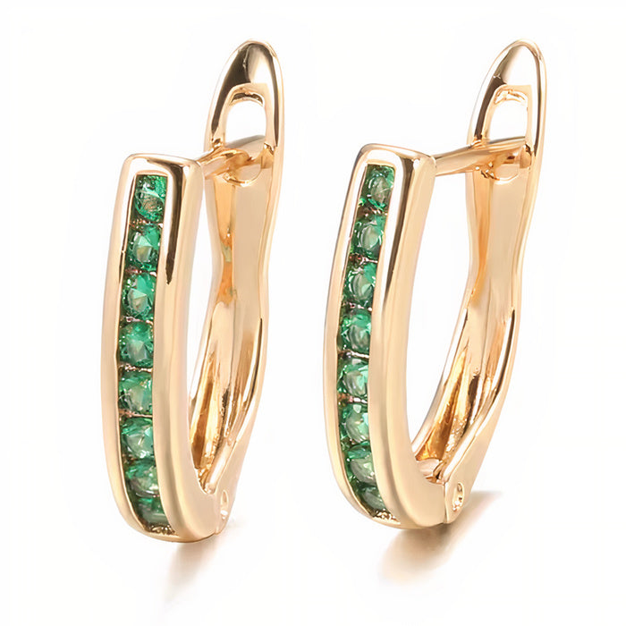 Emerald-Look Channel Leverback Earrings in Rose Gold Tone