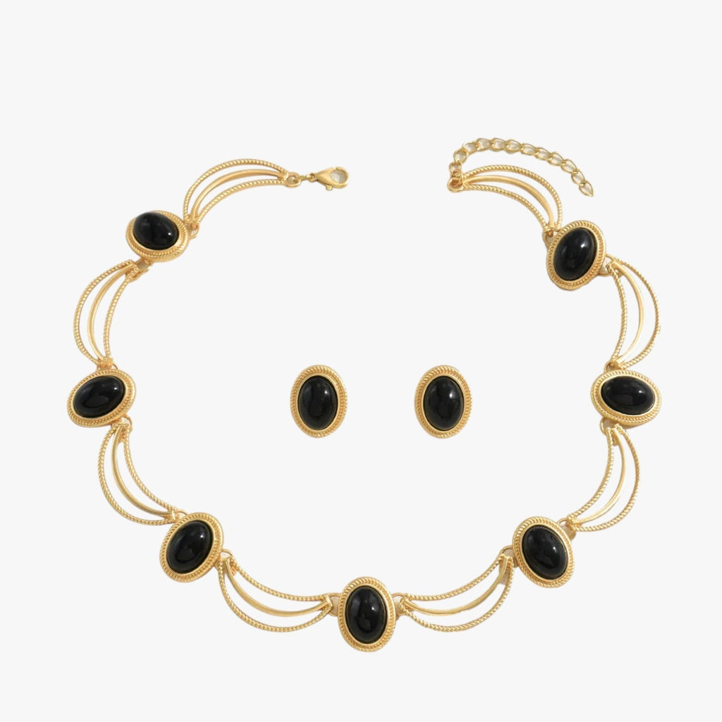 Retro sieradenset met hanger en oorbellen met stenen