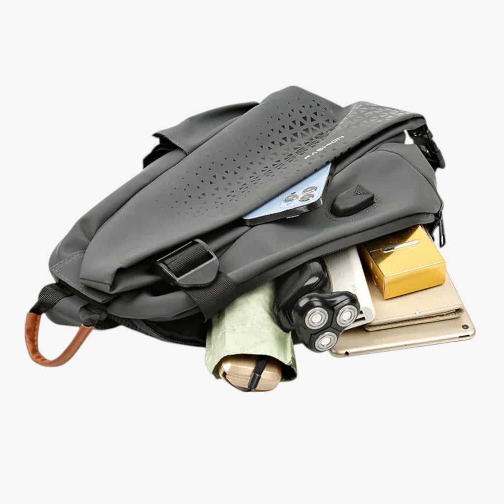 Water-Repellent Sling Shoulder Bag with External USB Port