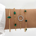 Gold-Tone Leaf Bracelet Set with Green Stones