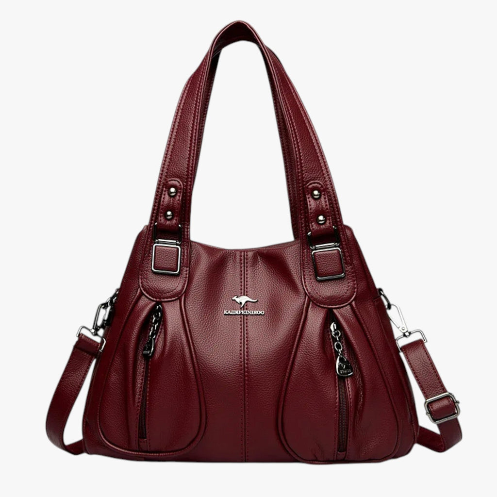 Solid-Colour Leather Shoulder Bag with Adjustable Strap