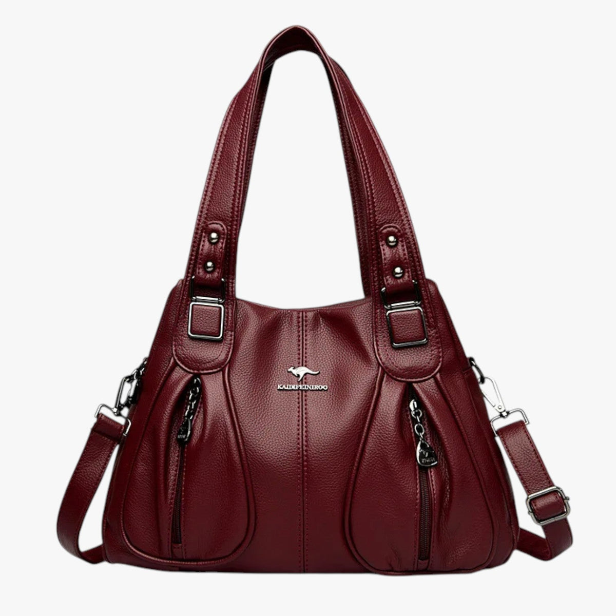 Solid-Colour Leather Shoulder Bag with Adjustable Strap