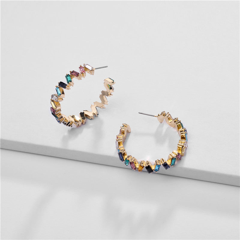 Colourful Crystal Earrings in Gold Tone