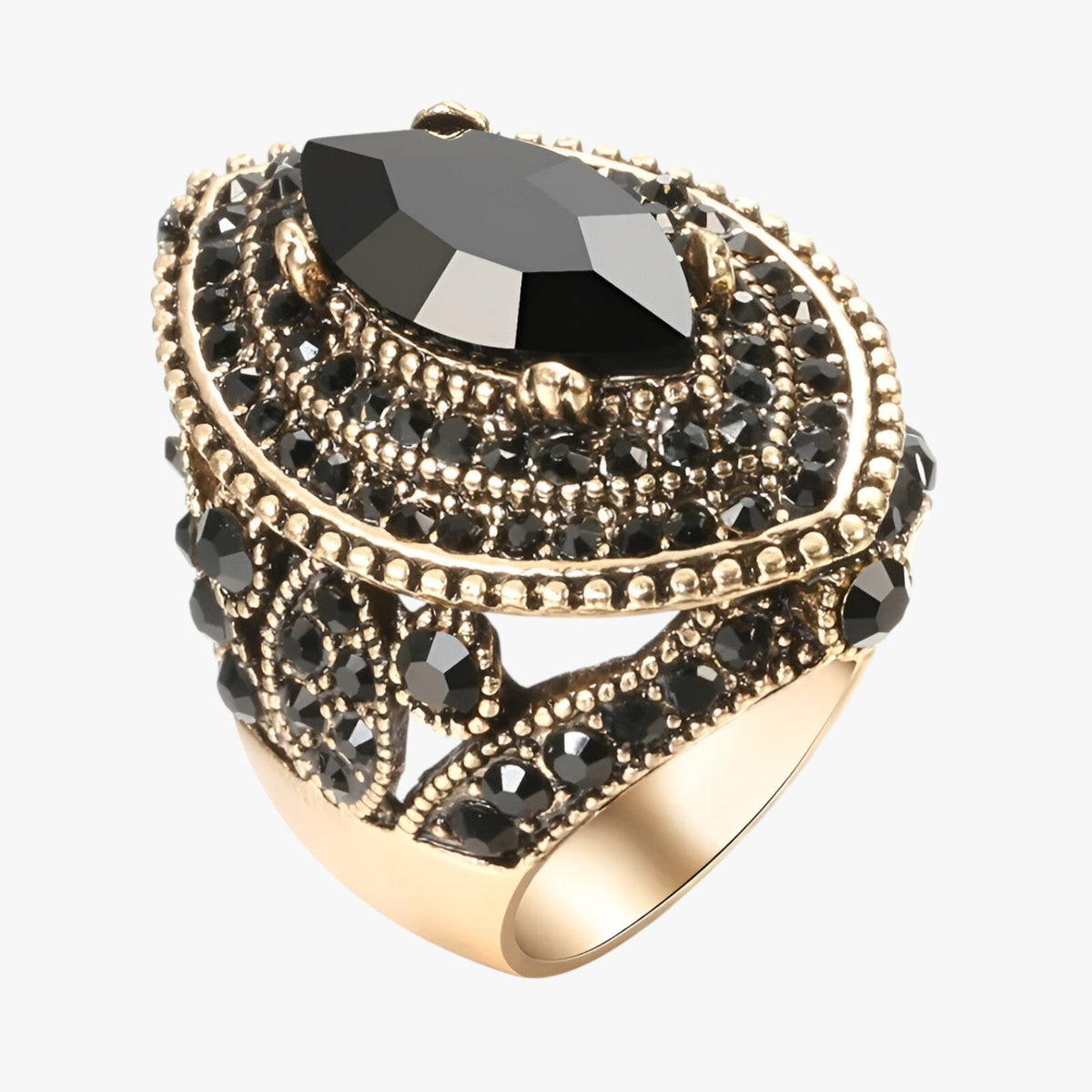 Boho Vintage Ring with Large Crystal Stone