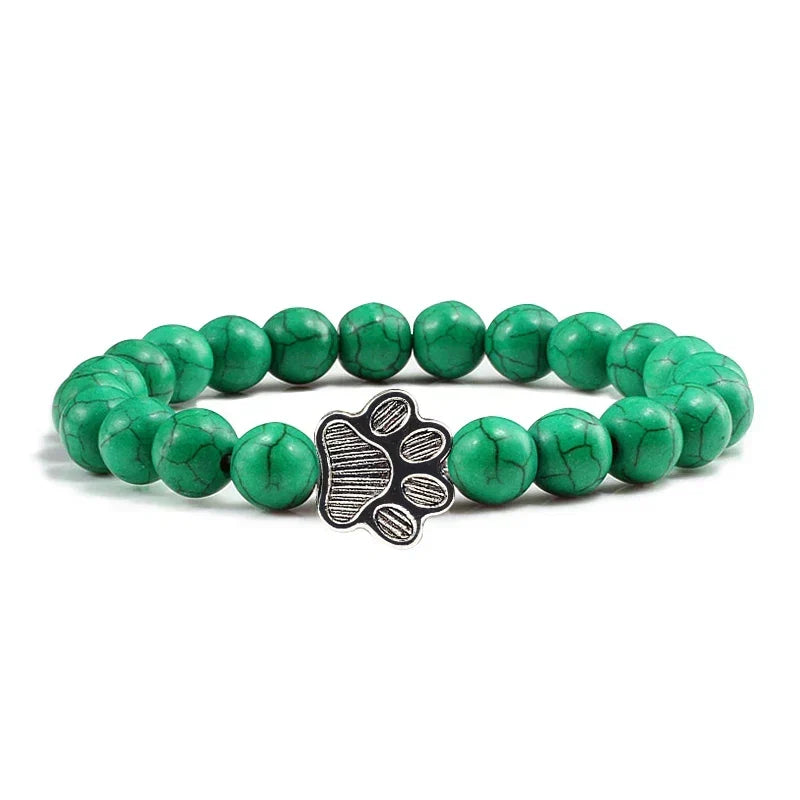 Paw Charm Bracelet with Stone Beads in Many Colours
