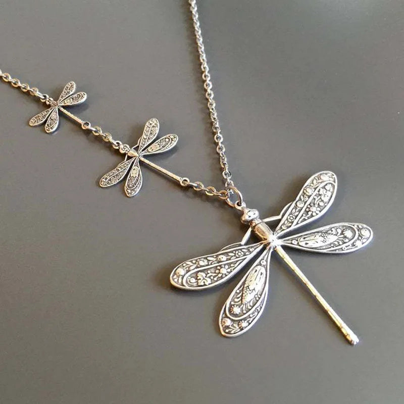 Vintage-Style Silver-Tone Dragonfly Station Necklace