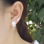 Silver-Tone Climbing Cat Earring