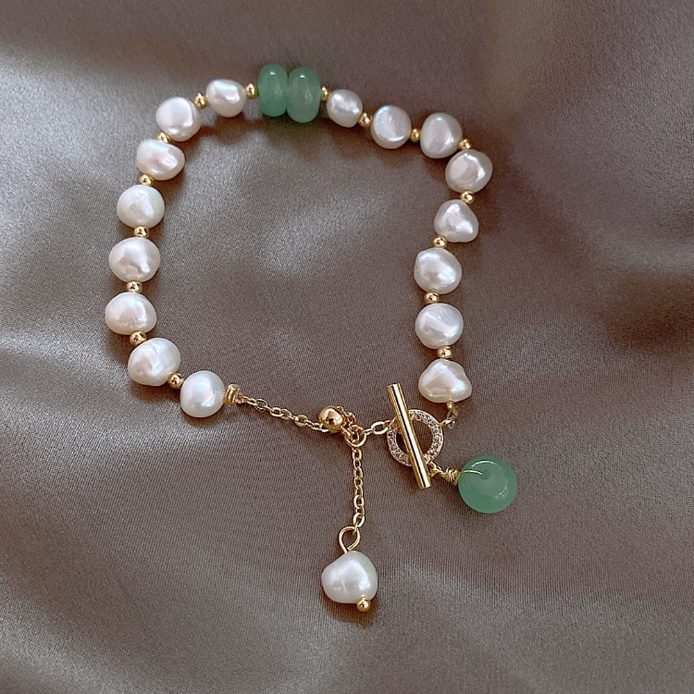 Pearl Bead Bracelet with Drop Charm