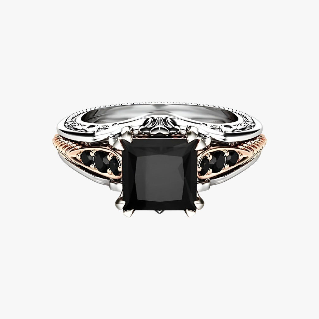 Ring van 925 zilver met grote heldere en zwarte stenen