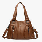 Solid-Colour Leather Shoulder Bag with Adjustable Strap