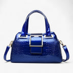 Spacious Two-Compartment Croc-Pattern Tote Bag