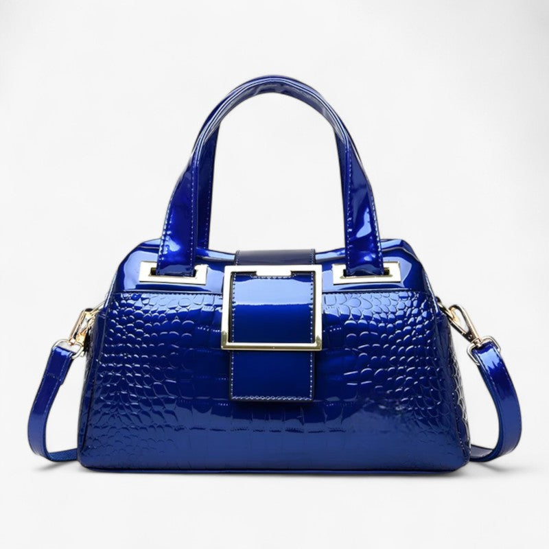 Spacious Two-Compartment Croc-Pattern Tote Bag