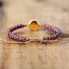 Amethyst Braided Bracelet with Round Moonstone-Look Stone
