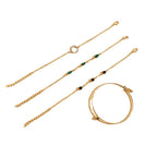 Gold-Tone Leaf Bracelet Set with Green Stones