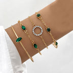 Gold-Tone Leaf Bracelet Set with Green Stones