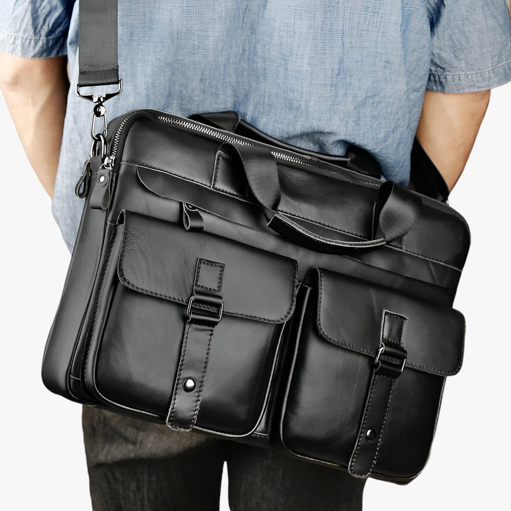 Organised Genuine Leather Laptop and Document Work Bag