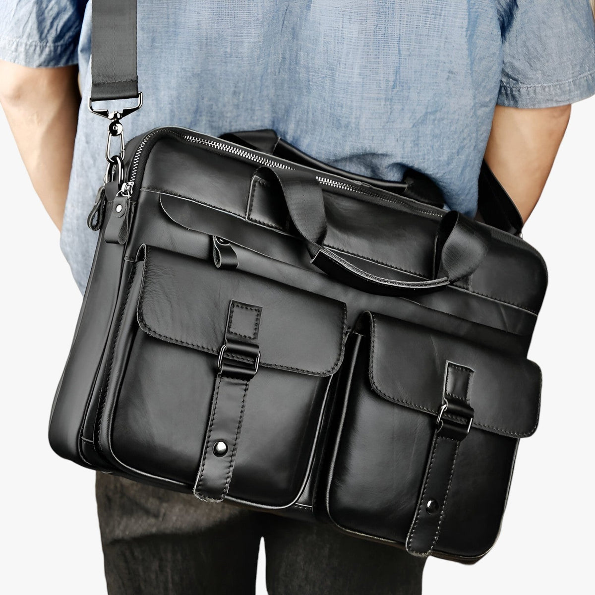 Organised Genuine Leather Laptop and Document Work Bag
