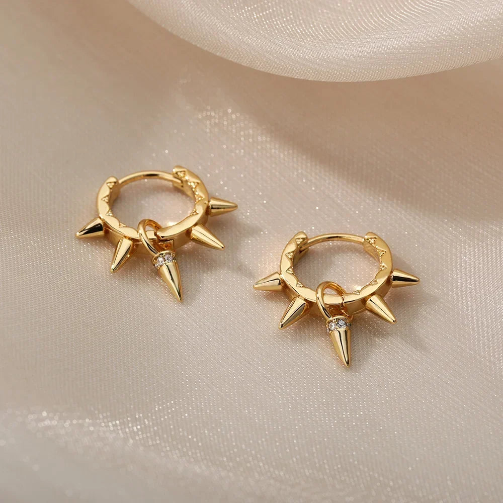Stainless Steel Spike Hoop Earrings