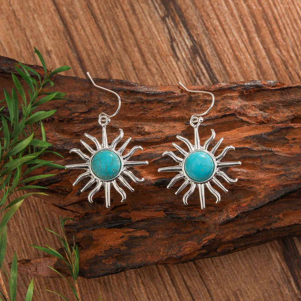 Western Boho Sun Turquoise Drop Earrings