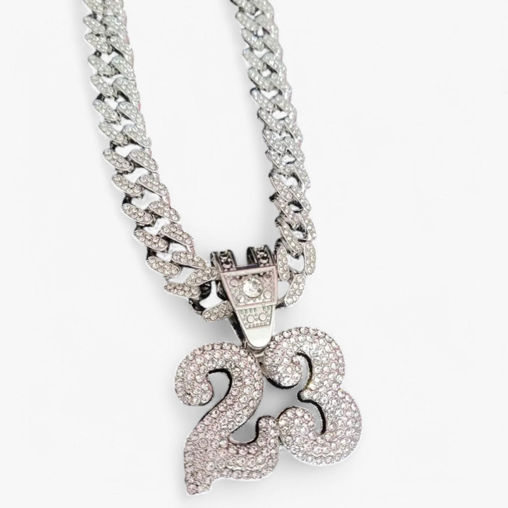 Number 23 Crystal Pendant on 13mm Cuban Chain, 50cm