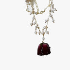 Rose Pendant Necklace with Freshwater Pearl Drop