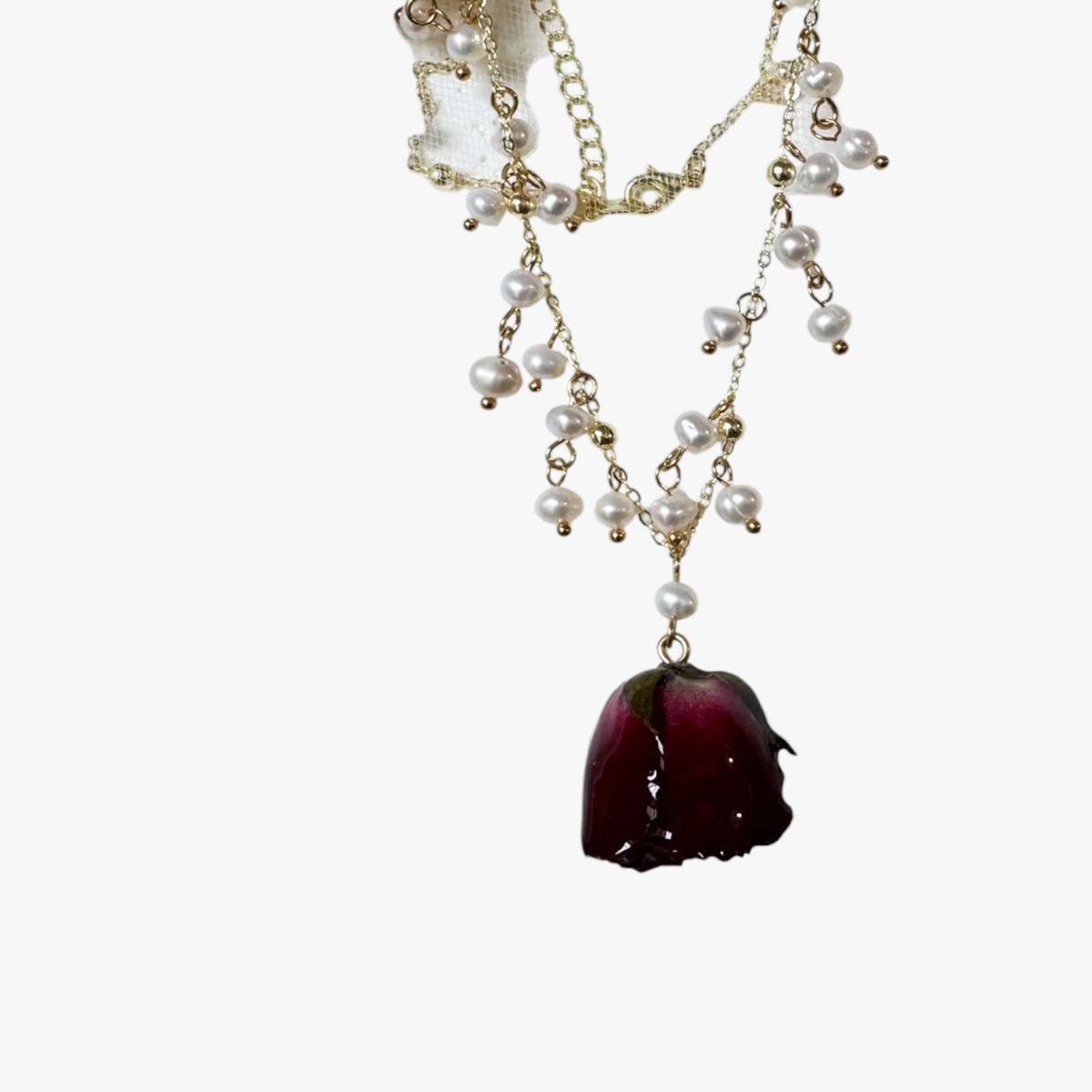 Rose Pendant Necklace with Freshwater Pearl Drop