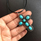Bohemian Retro Turquoise Cross Pendant Necklace