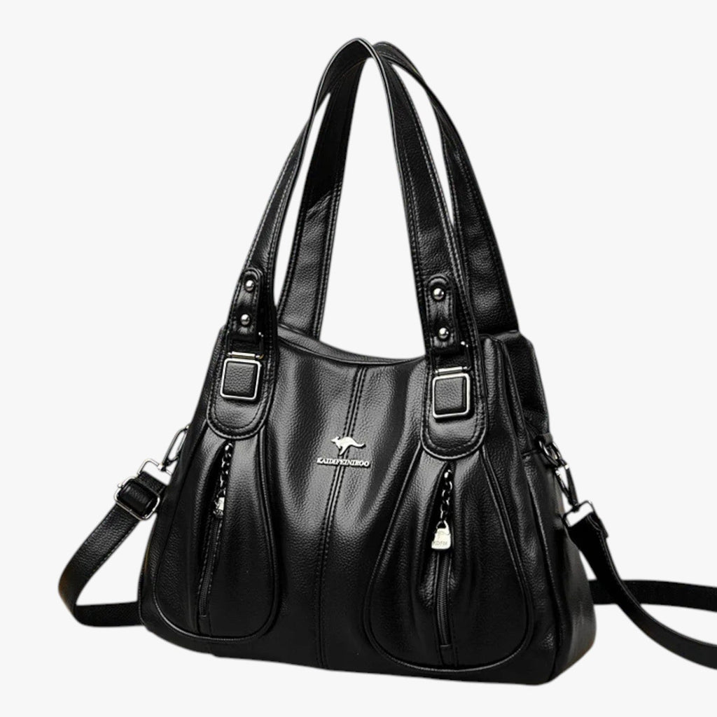 Solid-Colour Leather Shoulder Bag with Adjustable Strap
