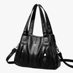 Solid-Colour Leather Shoulder Bag with Adjustable Strap