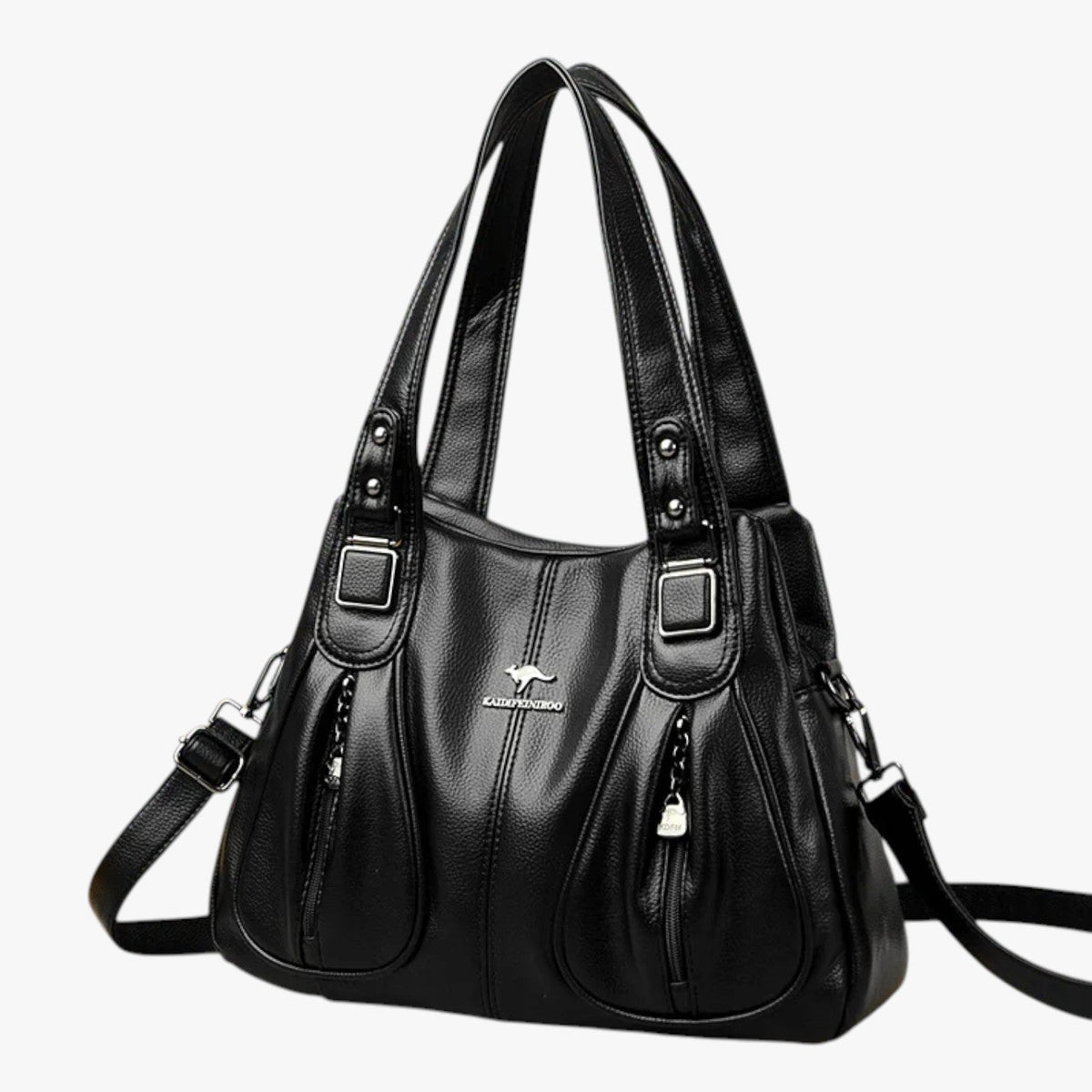 Solid-Colour Leather Shoulder Bag with Adjustable Strap