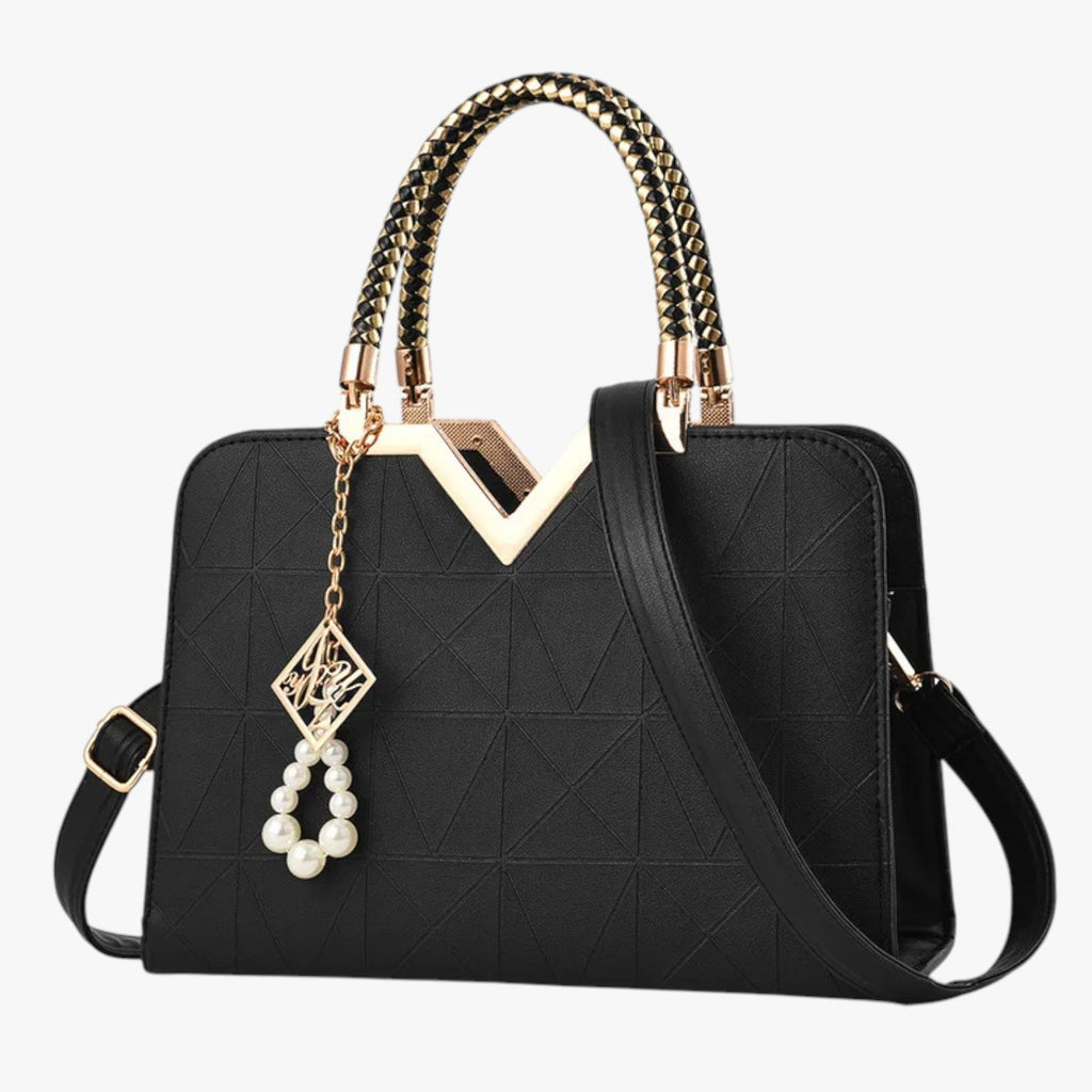 Elegant Zip-Top Handbag with Pearl Zip Detail