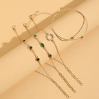 Gold-Tone Leaf Bracelet Set with Green Stones