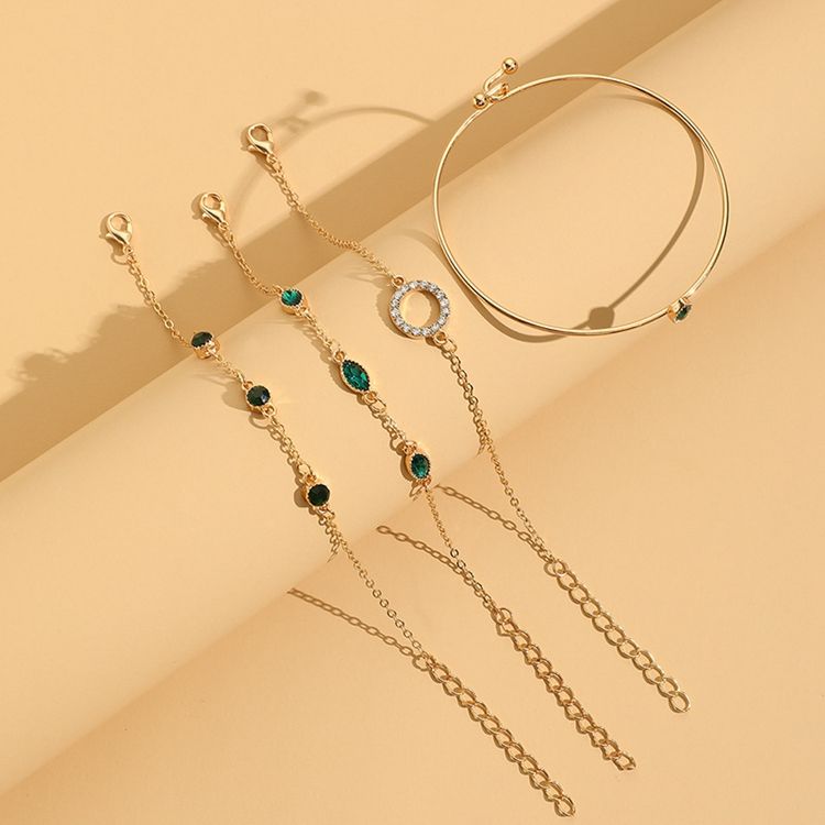 Gold-Tone Leaf Bracelet Set with Green Stones