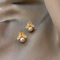 Gold-Tone Honey Bee Pearl Stud Earrings