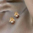 Gold-Tone Honey Bee Pearl Stud Earrings