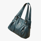 Solid-Colour Leather Shoulder Bag with Adjustable Strap