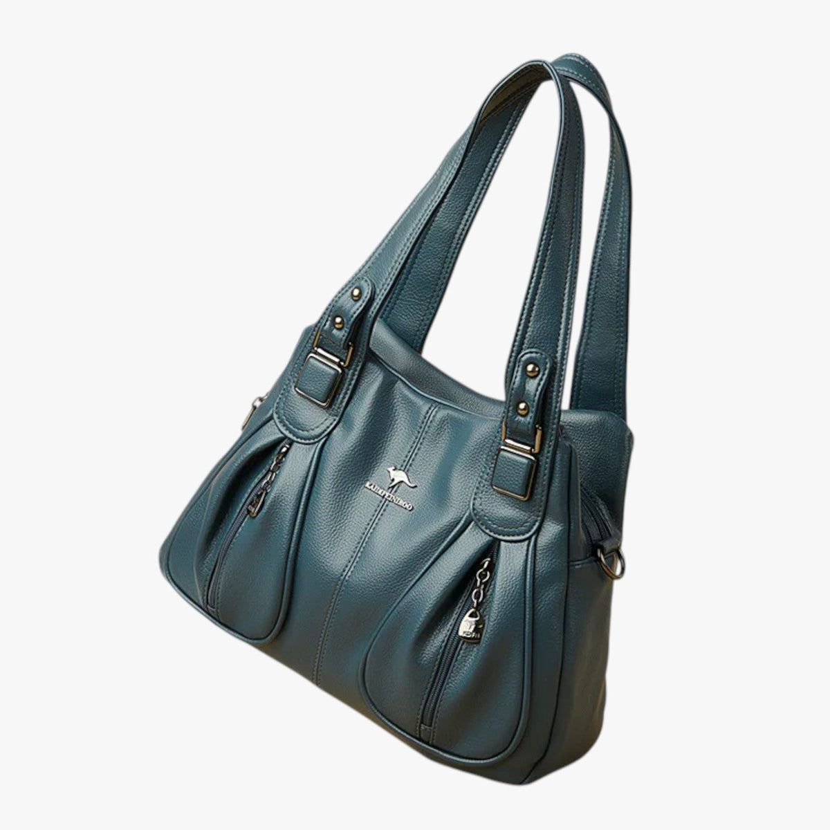 Solid-Colour Leather Shoulder Bag with Adjustable Strap