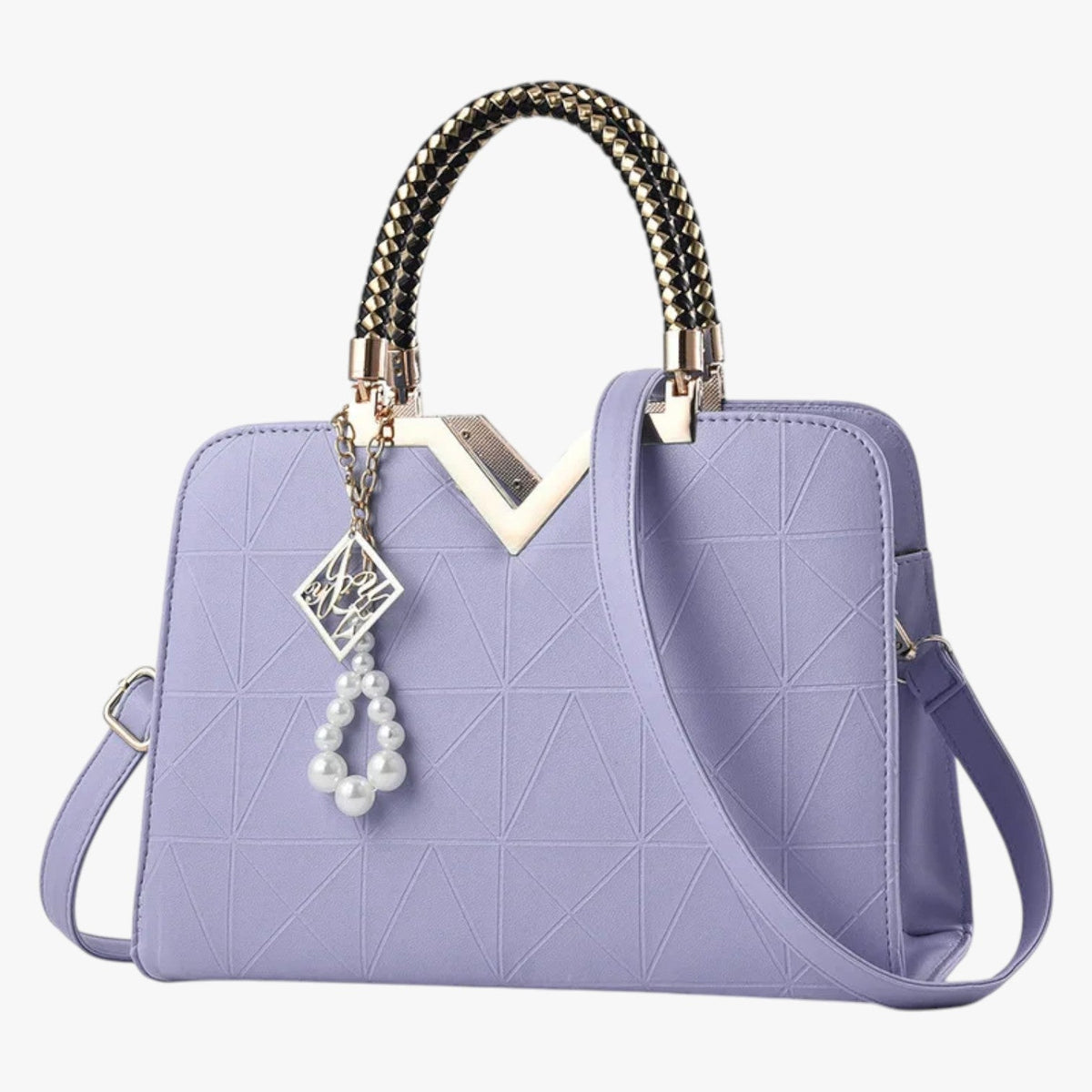 Elegant Zip-Top Handbag with Pearl Zip Detail