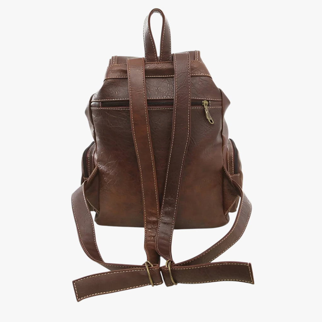 Retro-Finish Compact Spacious PU Leather Backpack