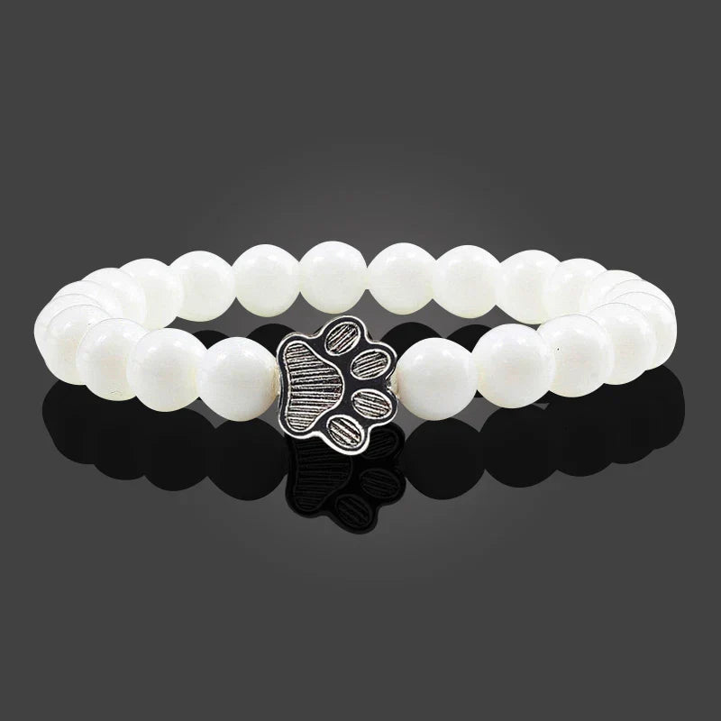 Paw Charm Bracelet with Stone Beads in Many Colours