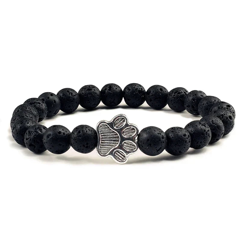 Paw Charm Bracelet with Stone Beads in Many Colours