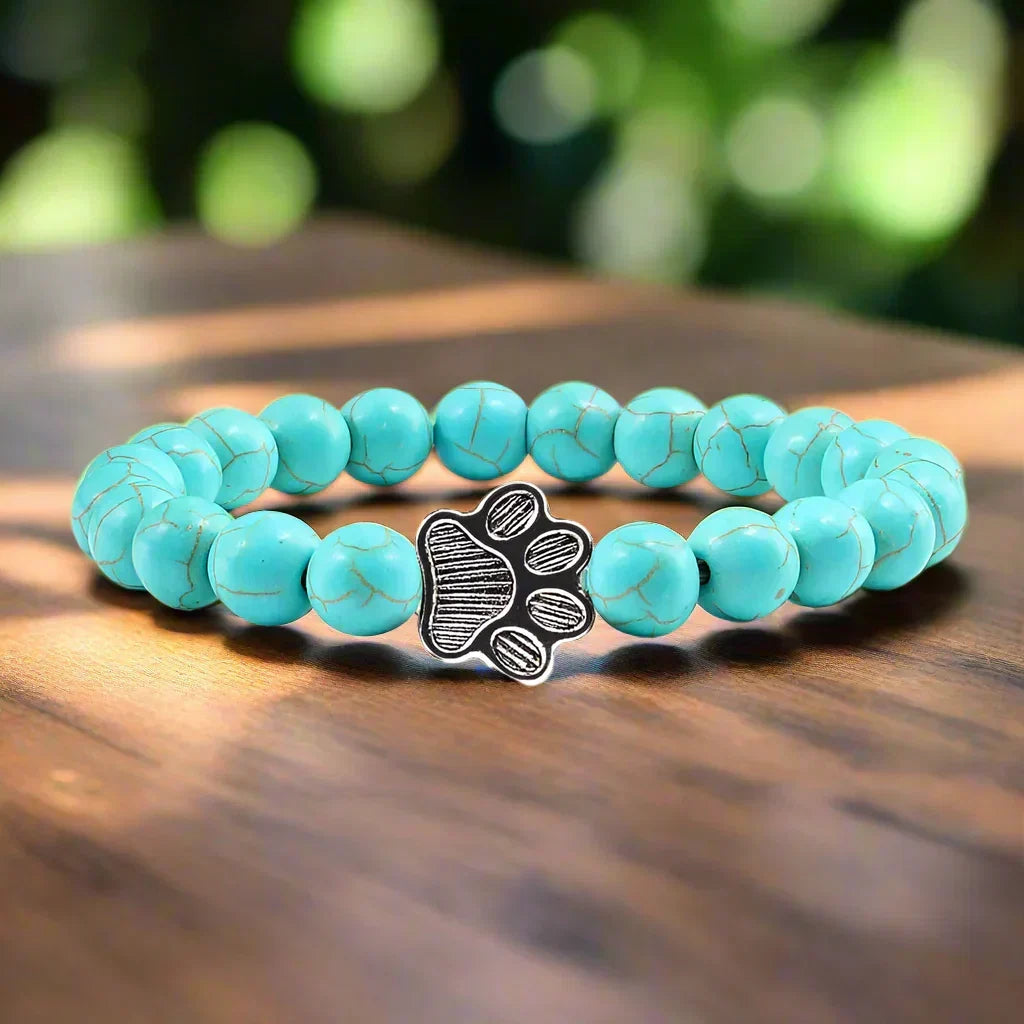 Paw Charm Bracelet with Stone Beads in Many Colours
