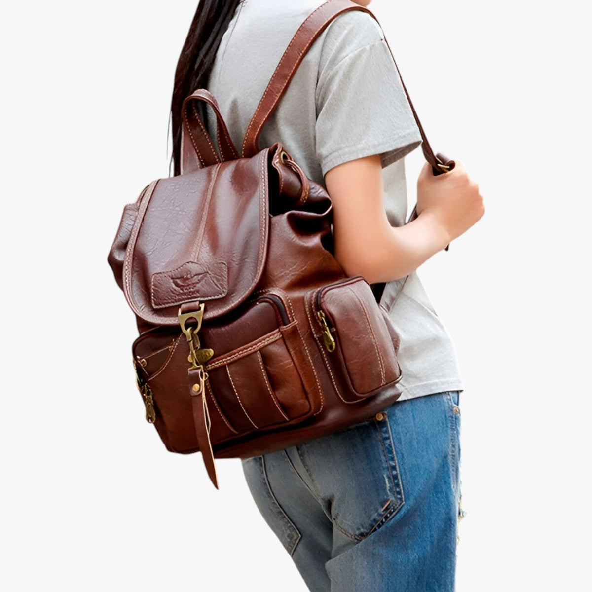 Retro-Finish Compact Spacious PU Leather Backpack