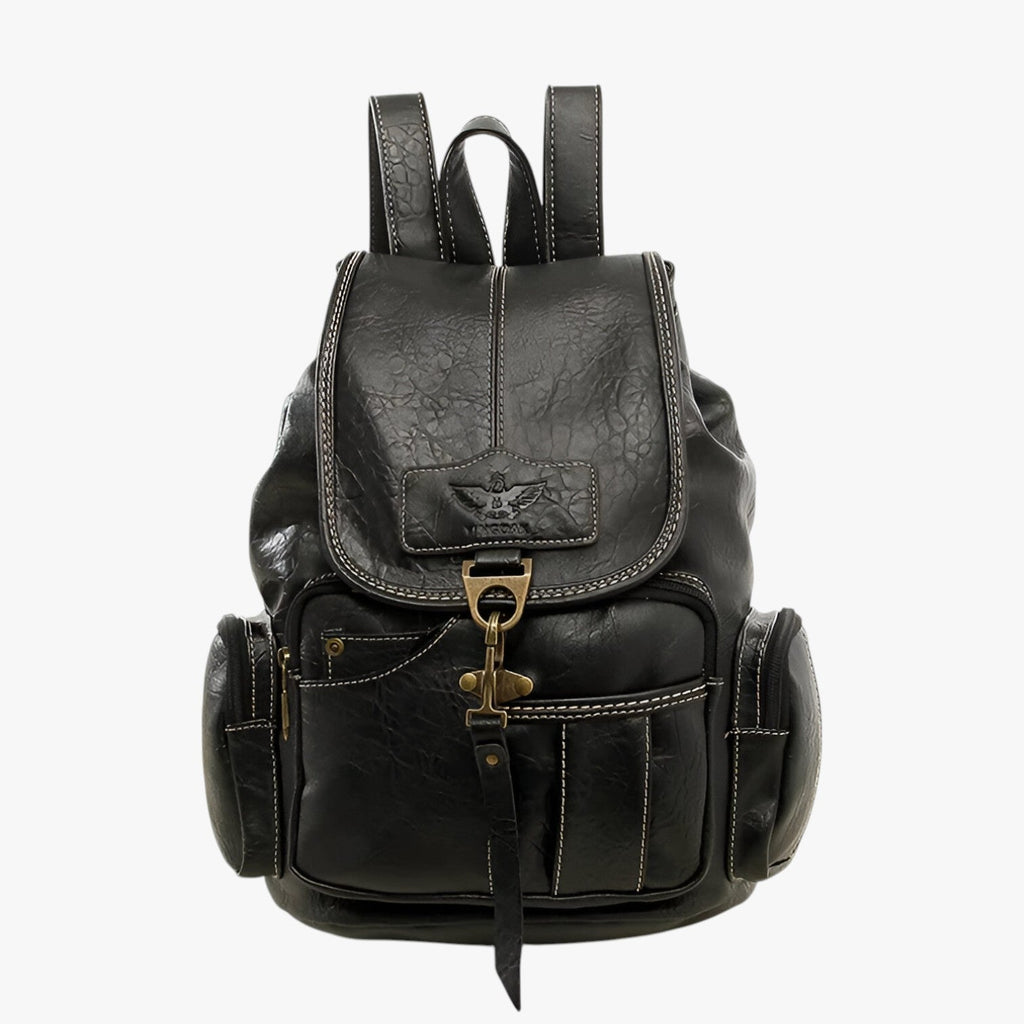 Retro-Finish Compact Spacious PU Leather Backpack