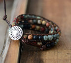 Leren wikkelarmband met halfedelsteen en love