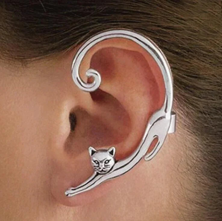 Single Whisker Charm Earring in White Gold Tone
