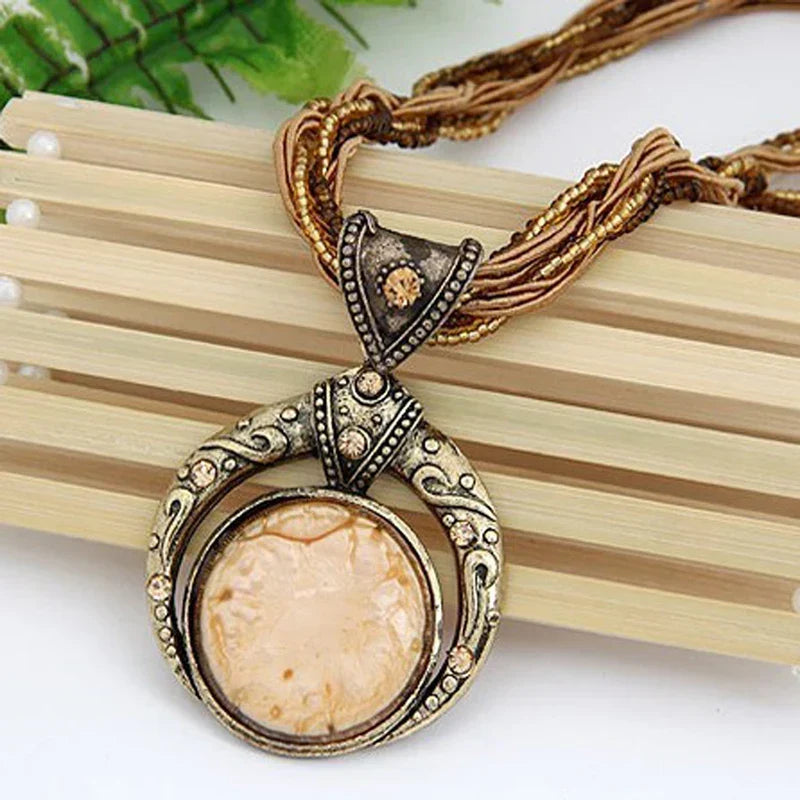 Vintage Crystal Ethnic Pendant Necklace in Four Colours